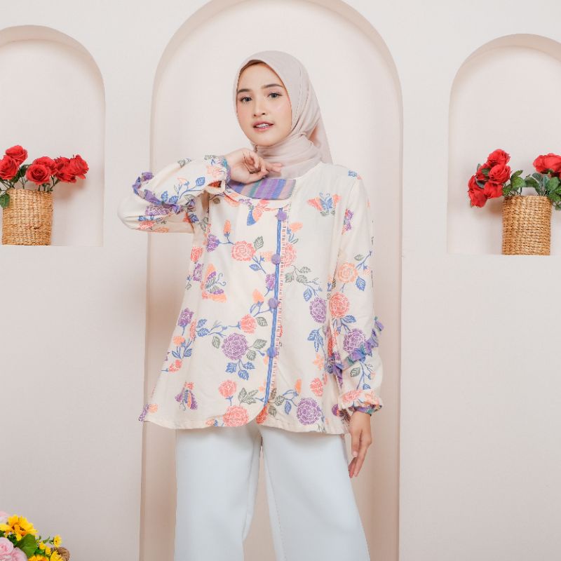Cendana blouse batik mix tenun lurik batik kantor premium.