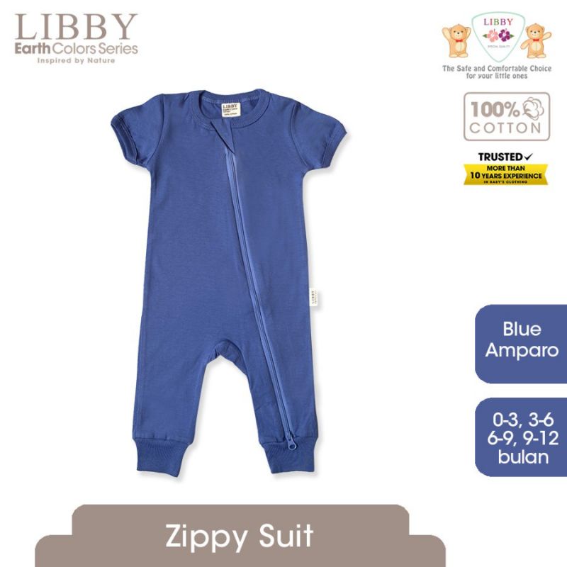 Libby Sleepsuit Zipper Cotton Earth Color / slepsuit Libby tangan panjang/sleepsuit libby polos tangan pendek