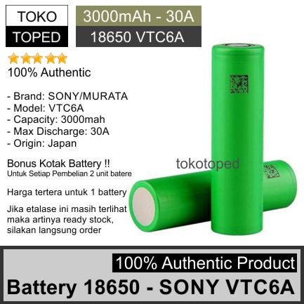 AUTHENTIC BATTERY 18650 SONY VTC6A 3000MAH ORIGINAL BATERAI VTC 6A