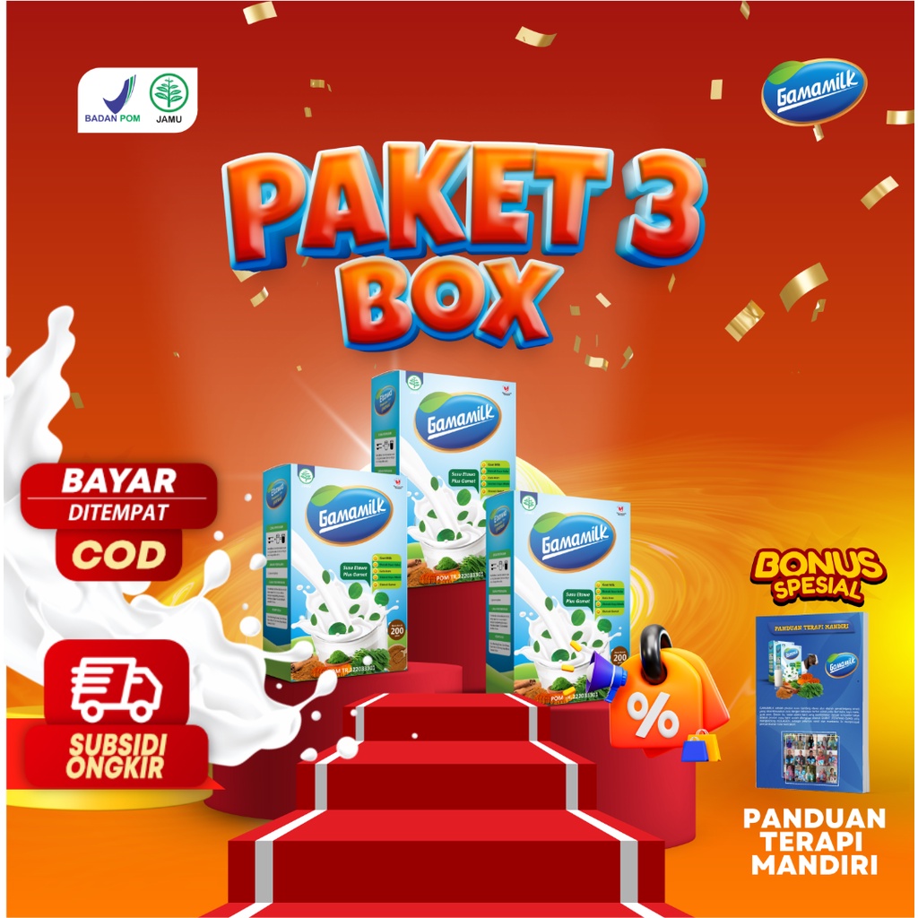 GAMAMILK SUSU ETAWA (3 BOX) - Rekomendasi Ilmiah Atasi Masalah Sesak Nafas, Asma, Bronkitis, Sendi dan Tulang, Asam Urat, dan Rematik