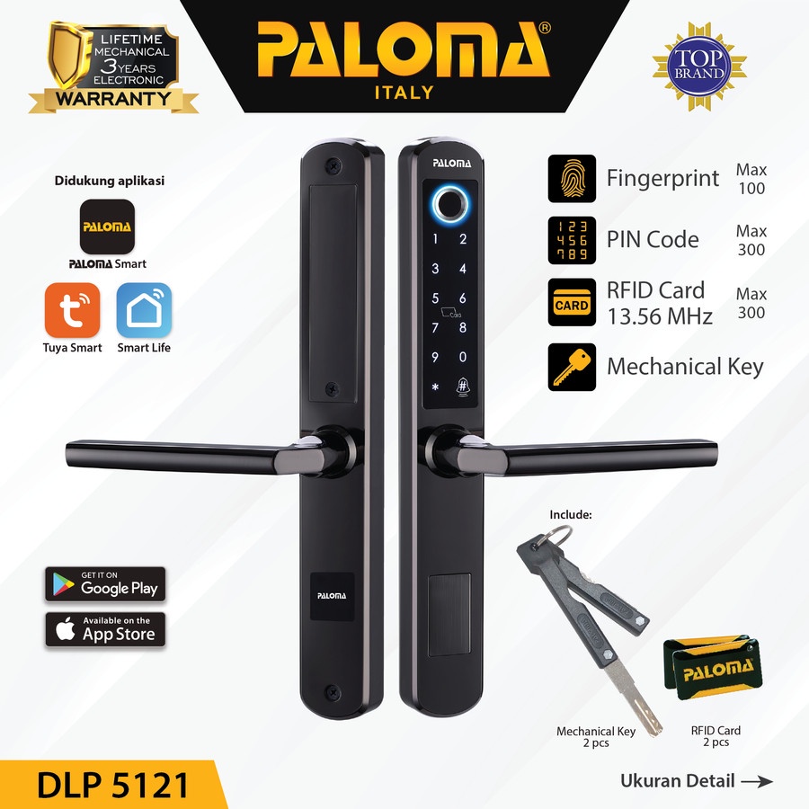 PALOMA DLP 5121 Digital Lock Smart Slim Door Frame Aluminium WiFi PASSWORD FINGERPRINT HITAM BLACK