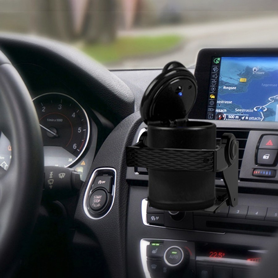 Carbon Cup Holder Lipat Tempat HP Minum Mobil Jepit AC Premium