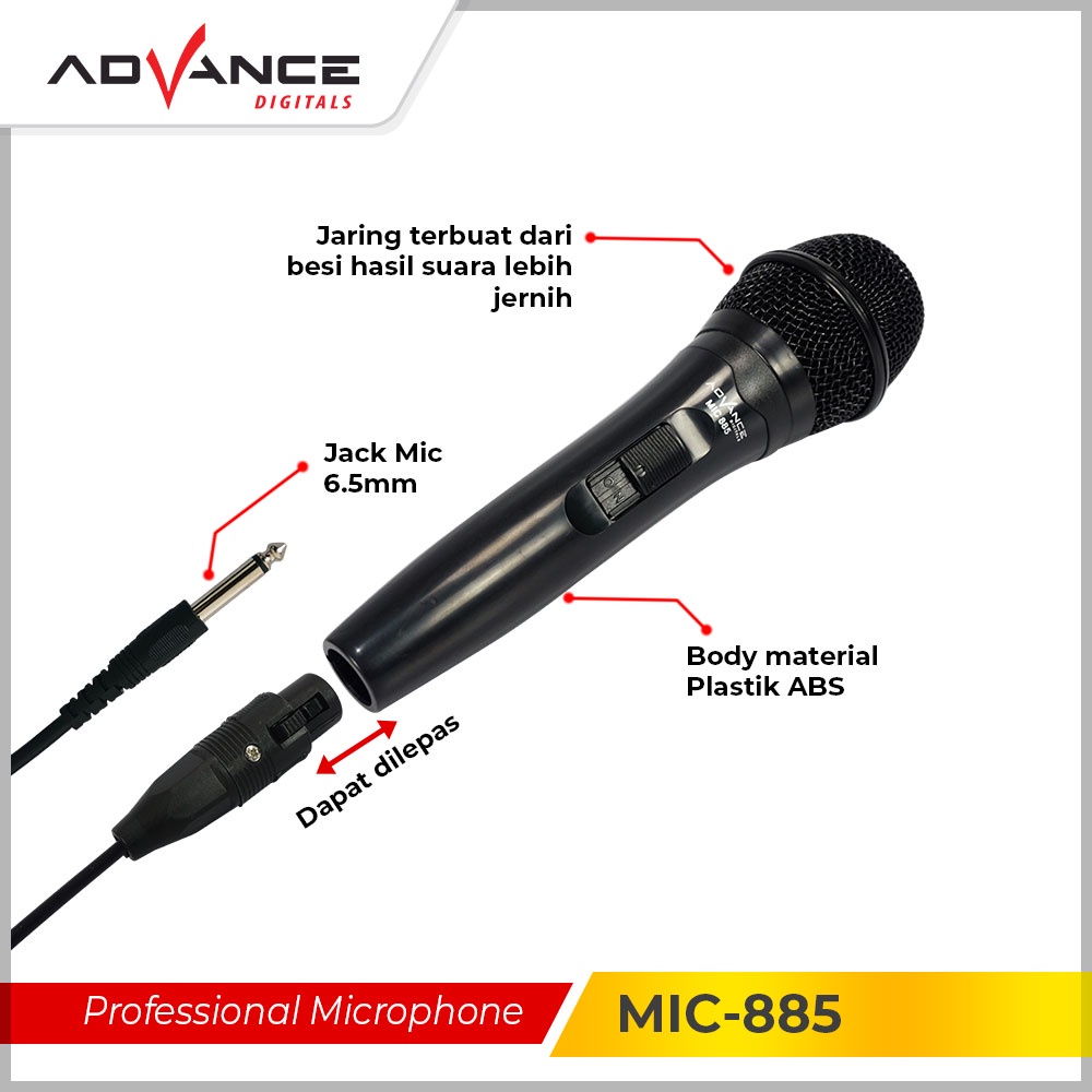 Advance MIC 885 Professional Dynamic Microphone Kabel 2.5M Black