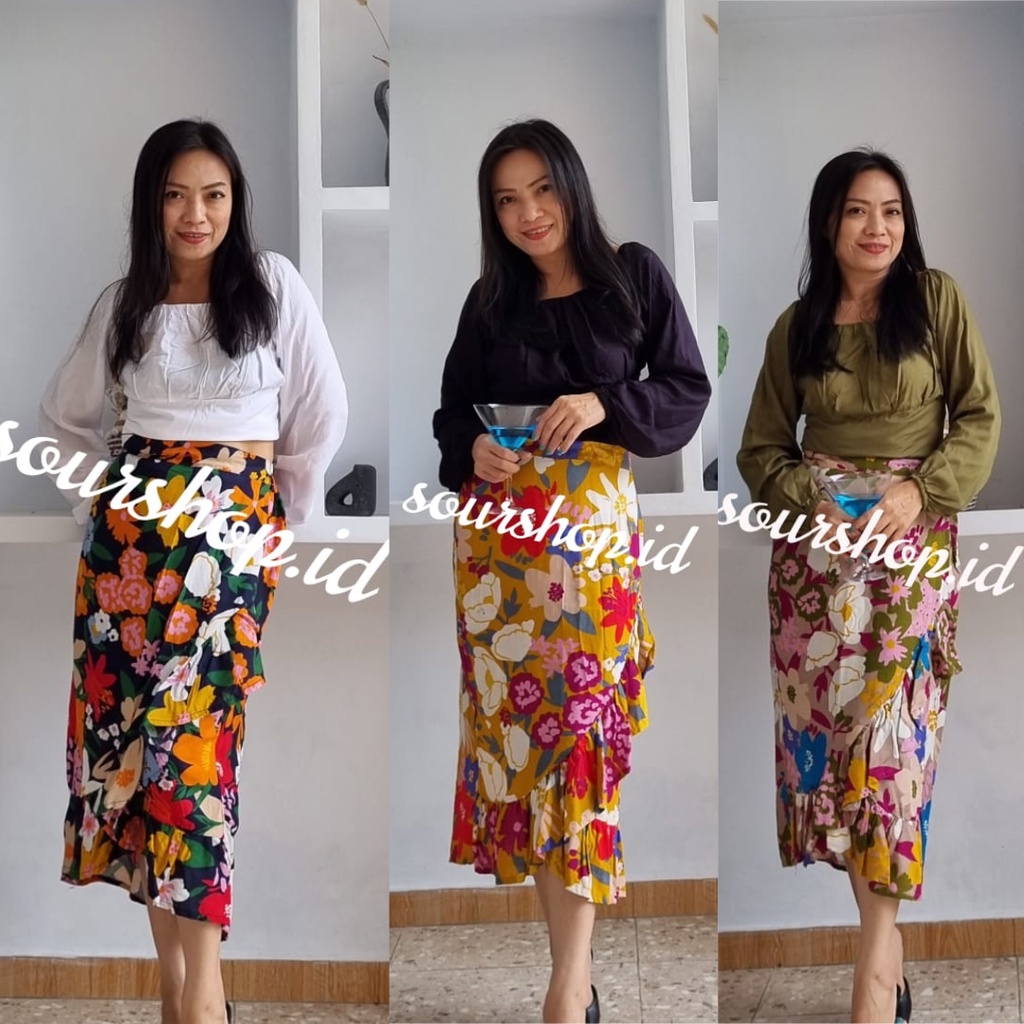 Set Rok Rempel + Atasan Crop Lengan Panjang|Set Skirt Floral Fit To XL