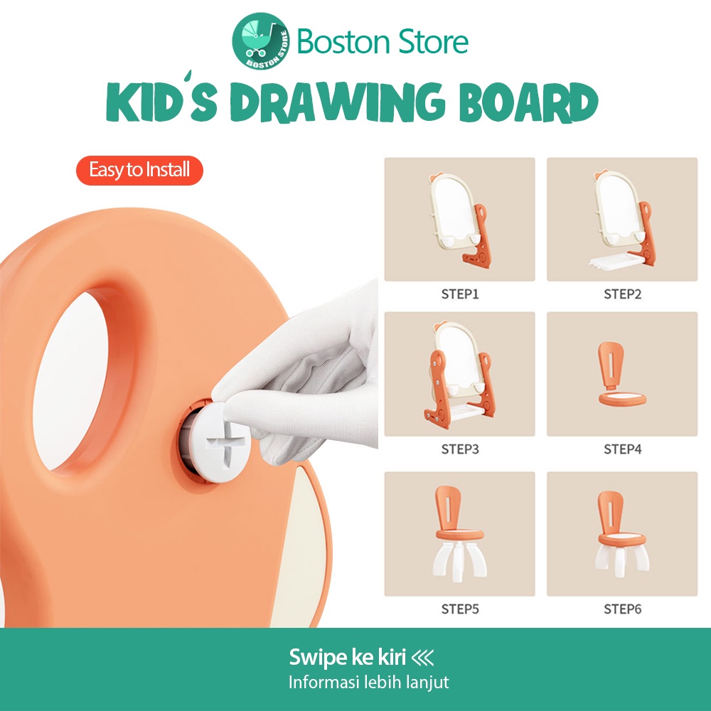 Papan Tulis Lipat / Papan Tulis Lipat Anak / Papan Tulis Mini / Papan Tulis Anak Lipat / Mainan Edukasi / Mainan Papan Tulis Edukasi / Magic Board Drawing / Papan tulis anak lipat Mainan Edukasi Magnetic Drawing Board + Kursi / Mainan Papan Tulis Anak