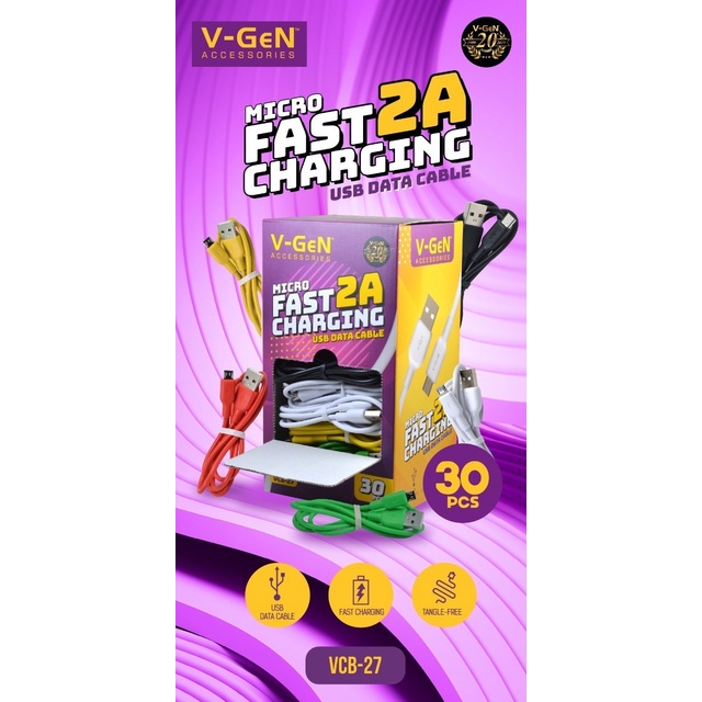 Kabel Data MicroUSB V-GeN VCB-27 Fast Charging 2A 1 Box isi 30pcs VGEN