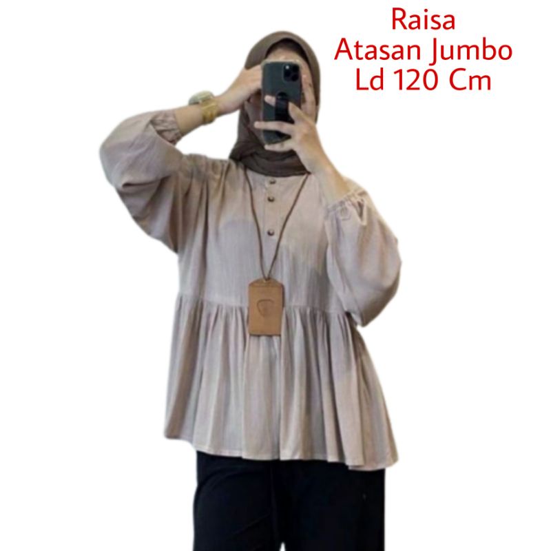 Atasan Blouse Raisa Jumbo Ld 120 cm Viral Lengan 3/4 Karet 4 Kancing Depan Hidup Bahan Moscrepe Busui dan Bumil . Atasan Baju Wanita Oversize Blus Wanita Dewasa Big Size Terbaru 2023 Kekinian