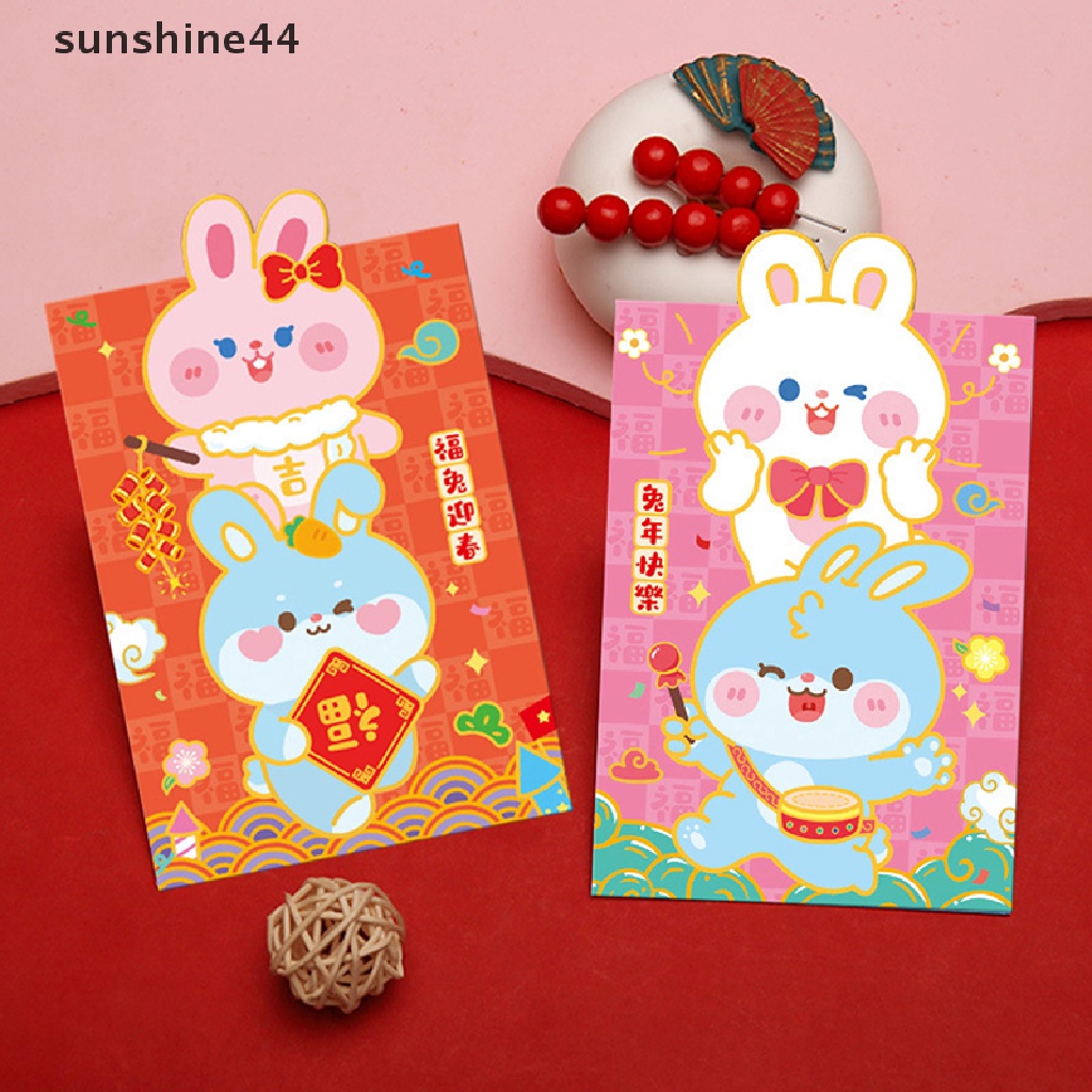 Sunshine 6pcs2023 Amplop Merah Kartun Kelinci Tahun Imlek Festival Musim Semi Kantong Merah.