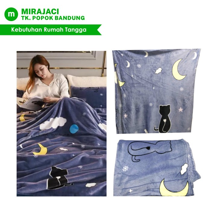 Selimut karakter Halus 180x200 Motif Kucing Bulan - H3H7 selimut aesthetic ELEGAN TERMURAH TERBARU B