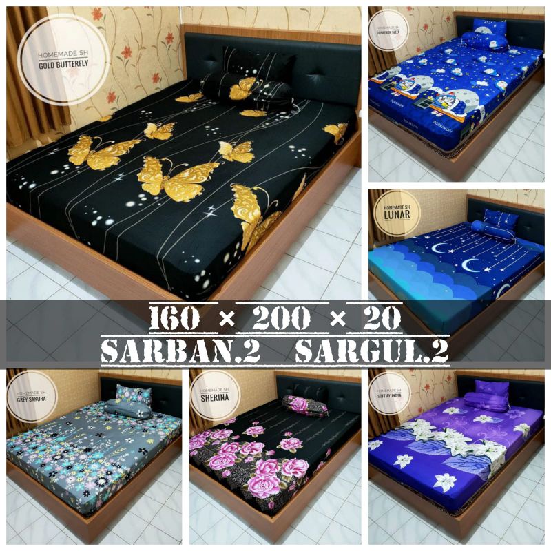 Sprei 160x200 No 2 Queen motif batik bunga homemade mawar melati tulip hijau merah ungu kuning putih