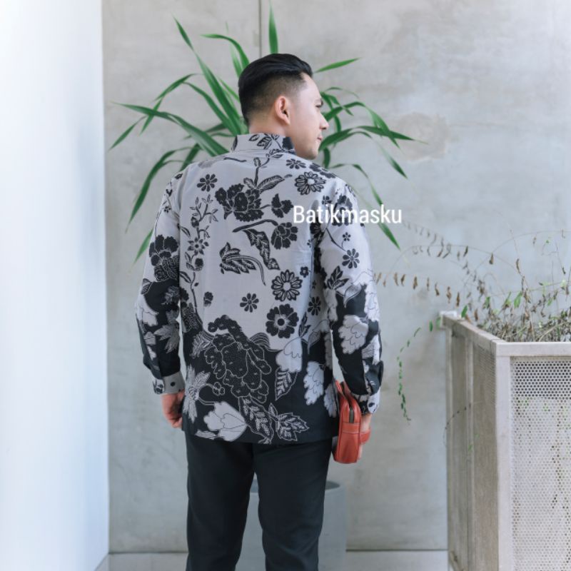 Baju Batik Pria Lengan Panjang Modern BUNG GABU Batik Cowok Slim fit Full Furing Kemeja Pria Kemeja Formal Batik Solo