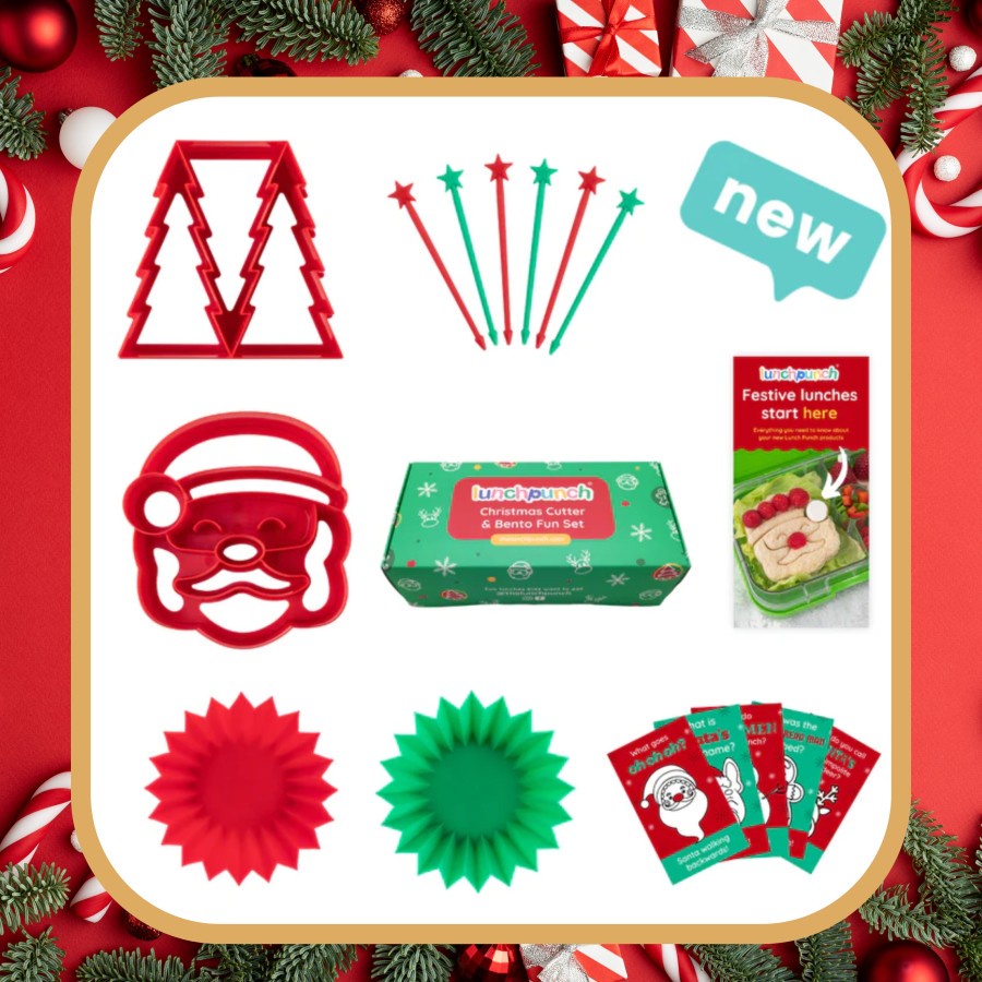 Christmas Series LunchPunch / Lunch Punch Cutter &amp; Bento Set - Pemotong Roti Hiasan Lunch Box Kotak Bekal Cups Attractive Gift Sets