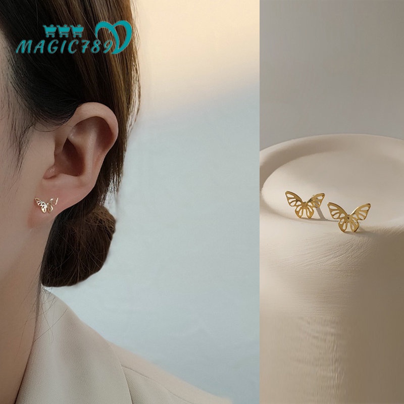 Papaozhu Korea Indah Berongga Kupu-Kupu Stud Anting-Anting Untuk Wanita Perempuan Elegan Manis Anting-Anting Pesta Pertunangan Pacaran Telinga Perhiasan