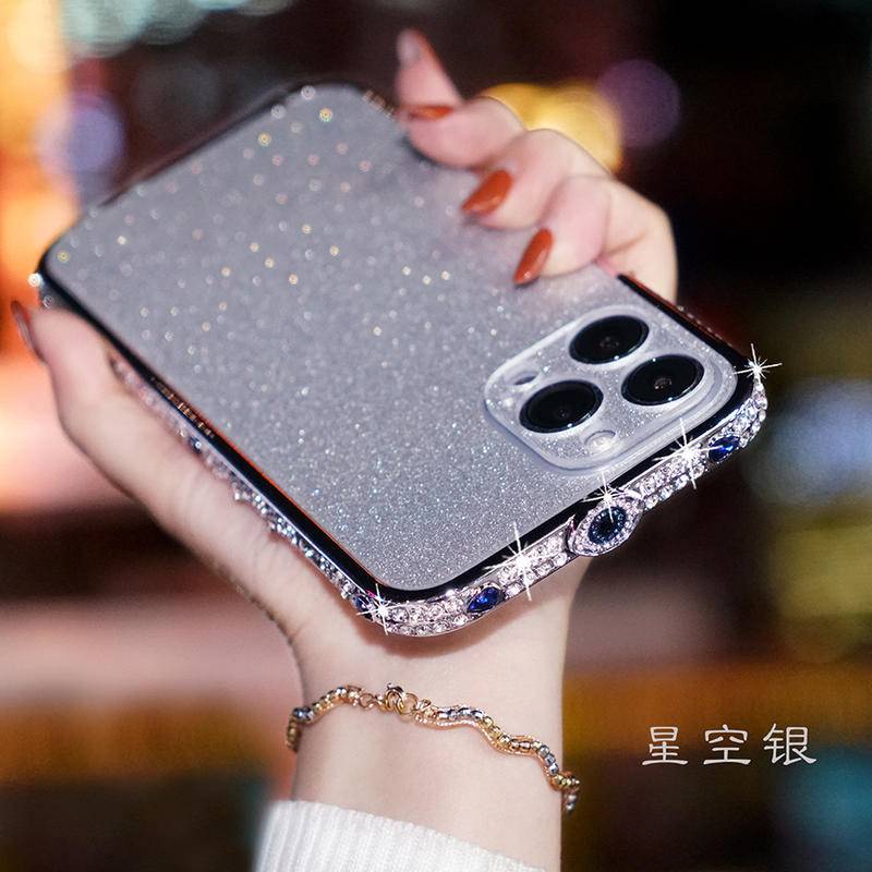 IPHONE Bling Diamond Aluminium Permata Bumper Untuk Iphone14 13 12 11 Pro Max Plus Case Pelindung Lensa Kamera Glitter 3in1 Shockproof Back Cover