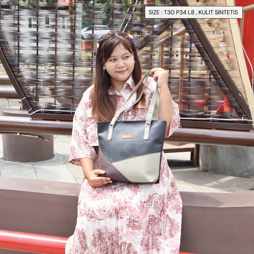 Produk NEVSET SEMARANG BISA COD GRATIS ONGKIR TAS Totebag warna kombinasi kulit sintetis polos tiga warna cewek oh shut up