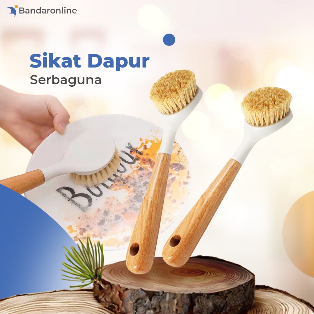 Sikat Dapur Kayu Serbaguna Sikat Cuci Piring Panci Kitchen Brush Pot Cleaning Tool