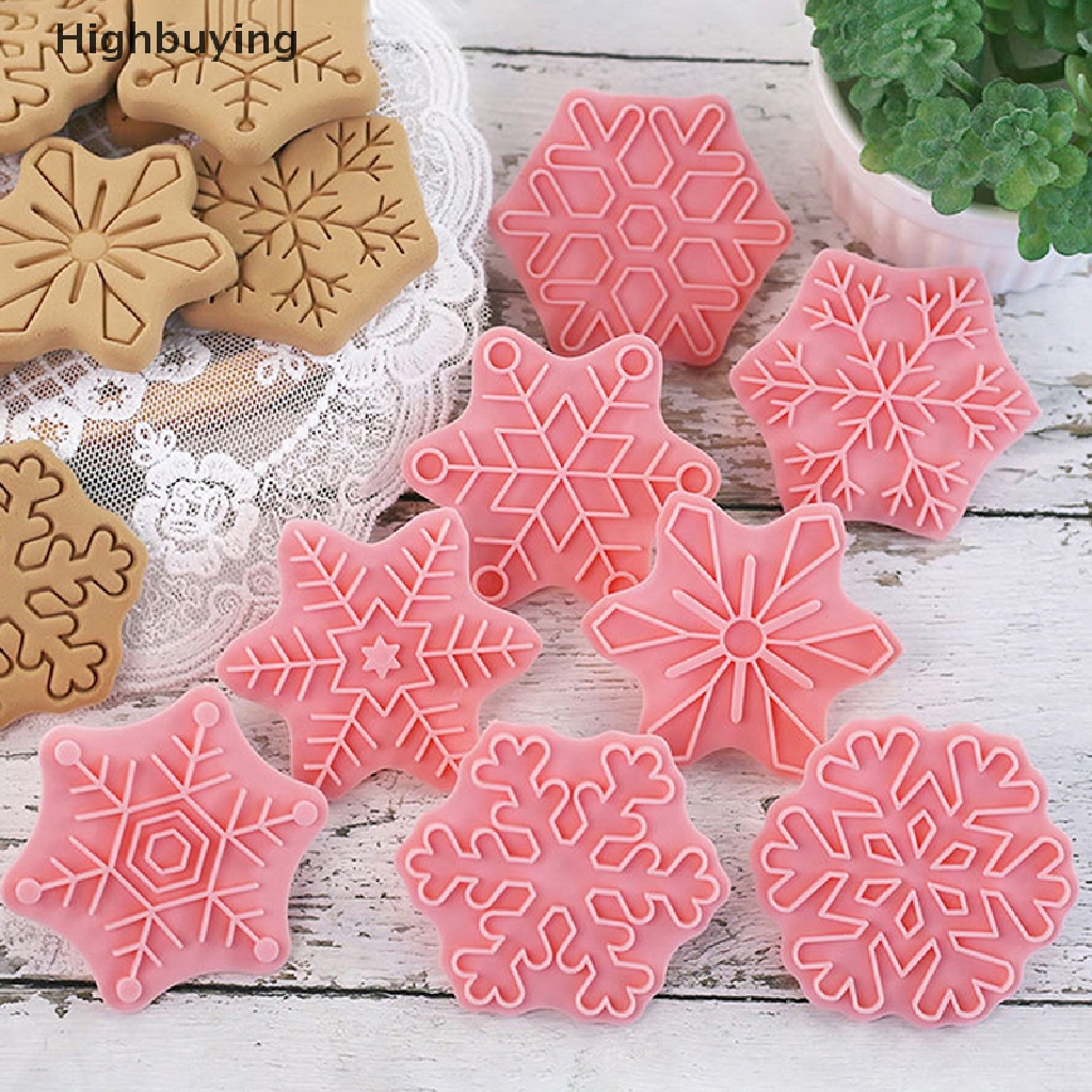 Hbid 8Pcs/set Snowflake Frosg Cookie Mould Cutter Embosser Natal Pastry Bakery Kue Cetakan Alat Aksesoris Dapur Glory