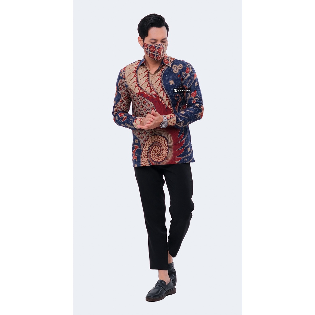 Handara Batik Pria Lengan Panjang Slim Fit Premium Escargot Biru HB-323