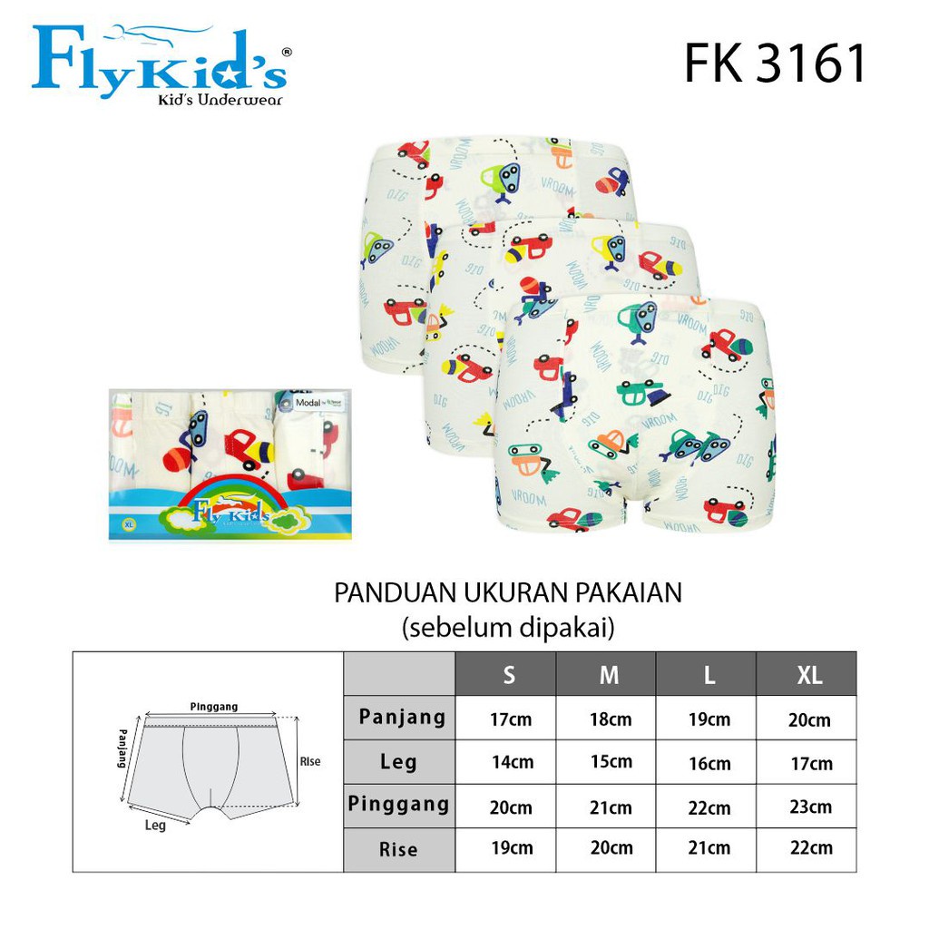 Flykids Celana Dalam Boxer Anak Laki Premium 3 Pcs Print Mobil Flykids Underwear FK 3161