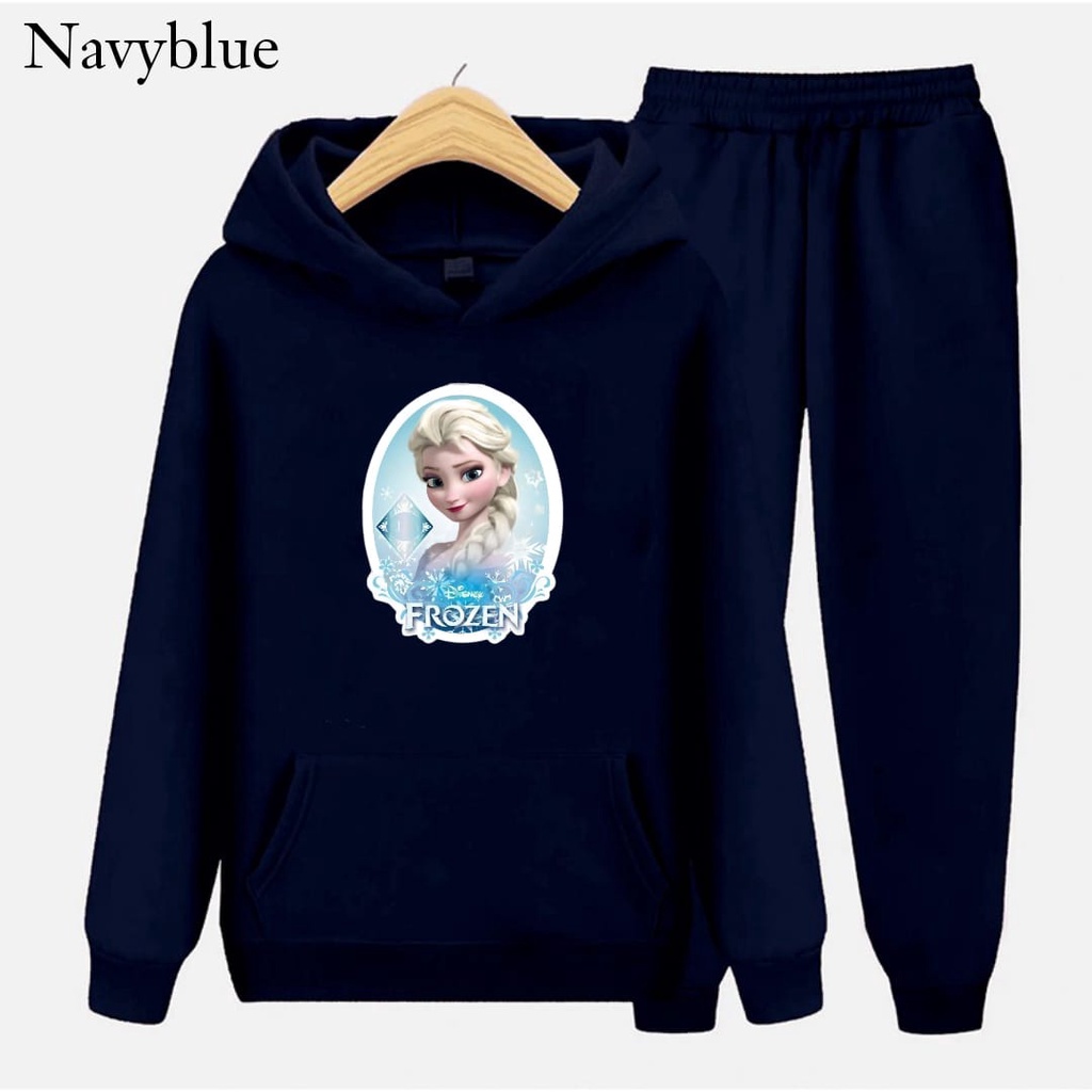 Hzl_outfit Setelan Sweater Hoodie Frozen Anak Perempuan S.M.XL