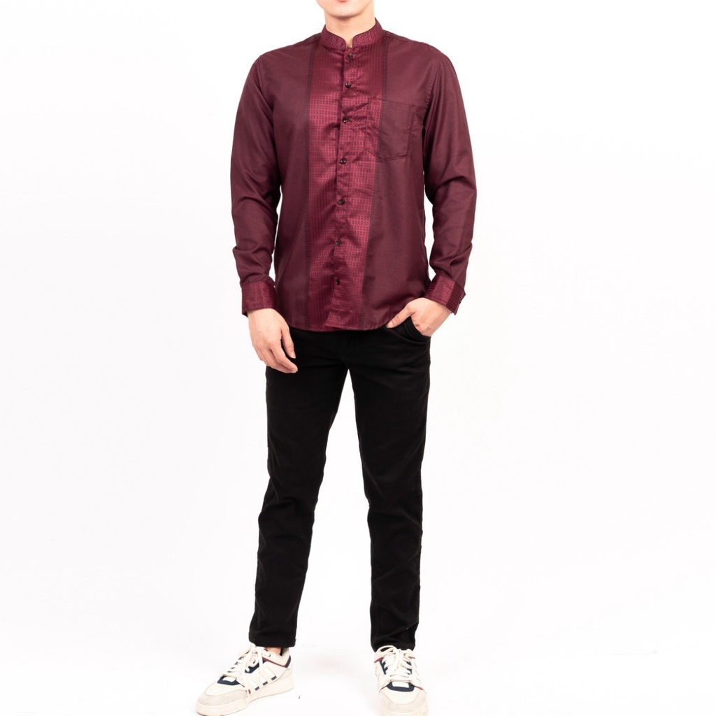 Timofey Koko Pria Lengan Panjang Slim Fit Busan Muslim Premium Kemeja Koko Pria Maroon