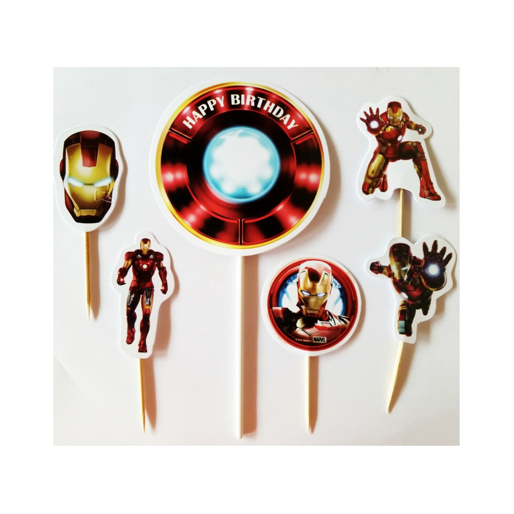isi 6 hiasan kue ulang tahun cake topper karakter IronMan IRONMAN IRON-MAN