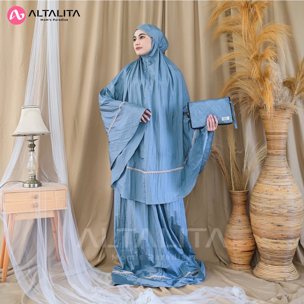 Altalita - Mukena Zanitha Traveling Parasit Polos 2 in 1 Resleting Mini Pouch Adem Premium Mukenah Terusan Dewasa Renda Jumbo Travel Daily Terbaru