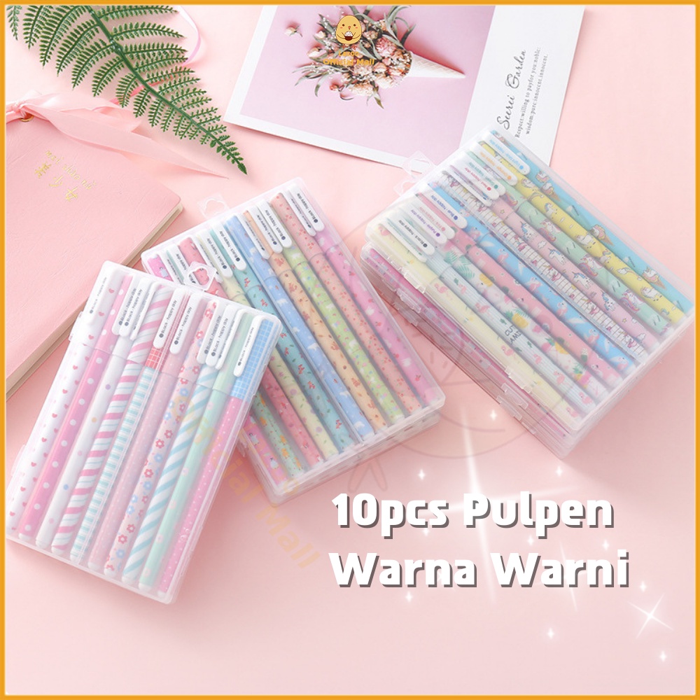 Lacoo Pulpen gel warna warni 10pcs tulisan lucu Bolpen gel warna warni karakter Bolpen warna warni