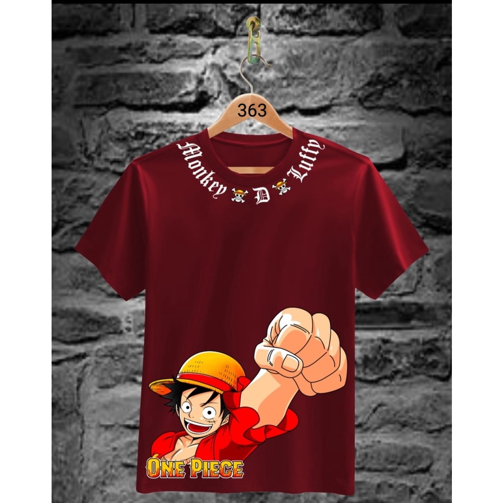 Kaos Tshirt Pria Terbaru Samurai Jepang Luffy Kalung Warna Maroon Distro Lengan Pendek Motif Sablon Bergambar Keren