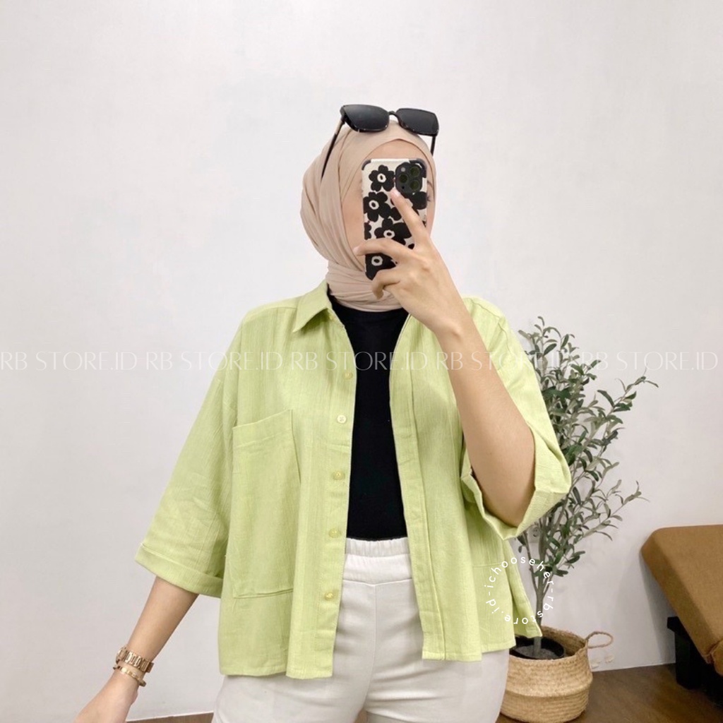 Kemeja Wanita Cozie Linen Crinkle Oversize 2 Pocket