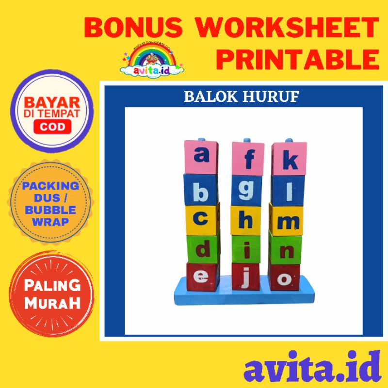 avita.id BALOK HURUF | Mainan Edukasi Anak-Susun Balok Huruf Warna Warni