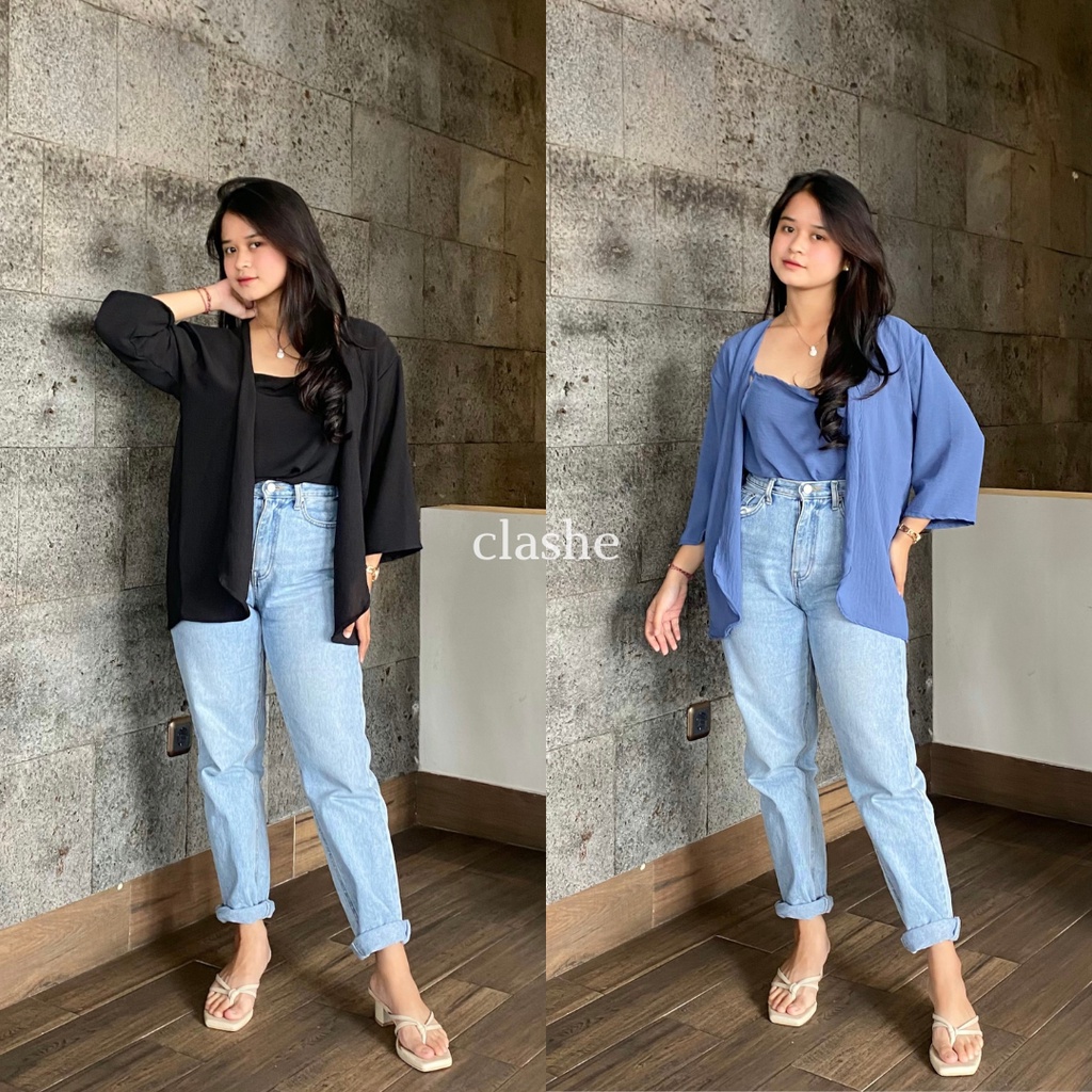 One Set Setelan Cardigan Lengan Panjang Dan Tanktop Wanita Kekinian Korean Style Ootd Terbaru Crinkle Airflow Anti Lecek Maia Top by Clashe