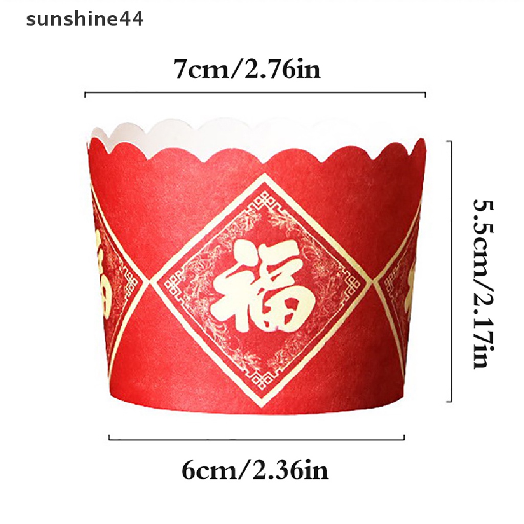 Sunshine 50Pcs Dekorasi Kue Imlek Pernikahan Ulang Tahun Spring Festival Pastry Cupcake Packaging Red Paper Cup.