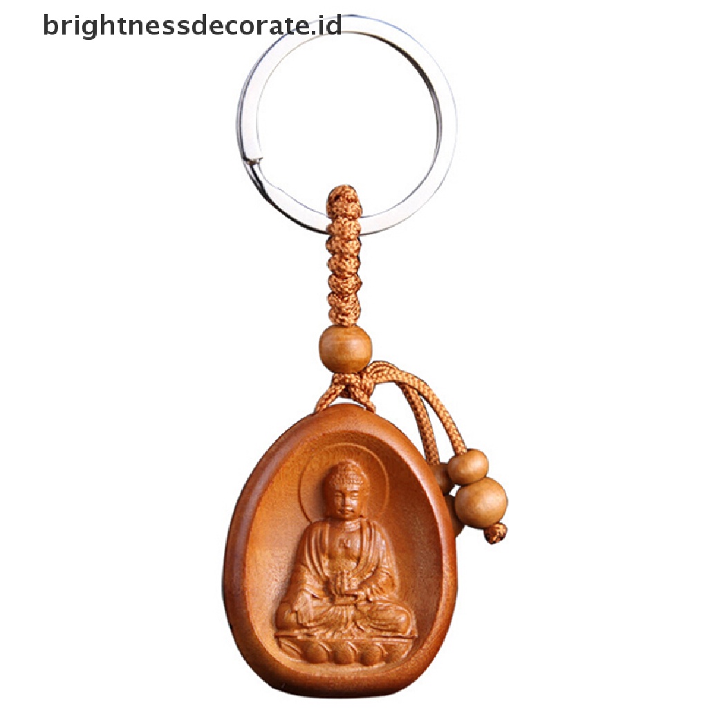 [Birth] Perhiasan Keberuntungan Ukiran Kayu Gesper Buddha Liontin Gantungan Kunci Tas Mobil Keyring [ID]