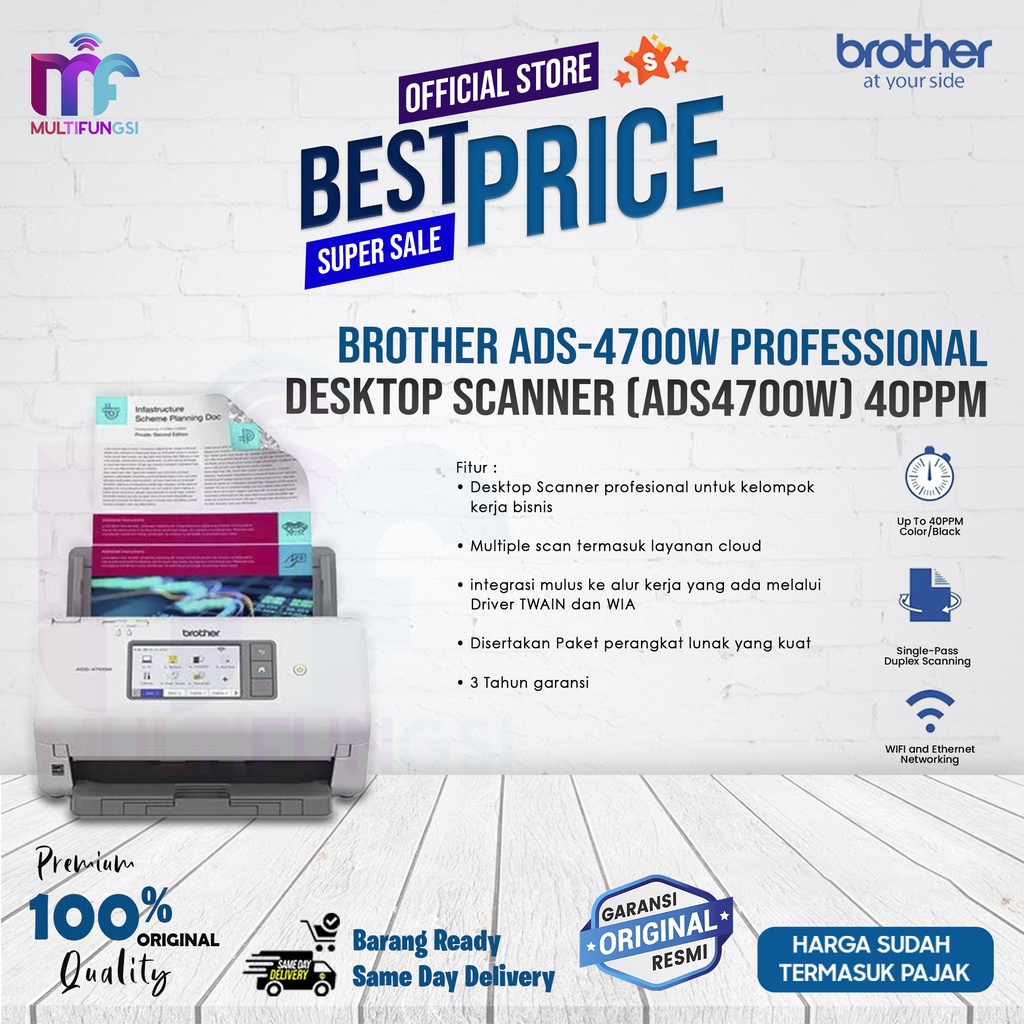 Brother ADS-4700W Professional Desktop Scanner (ADS4700W) 40 PPM