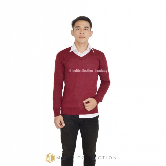 Branded Produk Premium Kualitas Super V-Neck Sweater - Baju Rajut Pria - Sweat