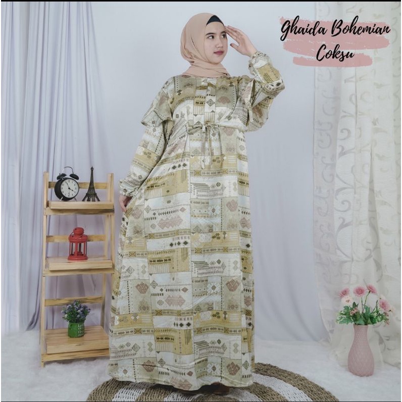 gamis ghayda bohemian gamis sutra silk mewah anggun gamis licin sutra wanita polos motif muslimah mo