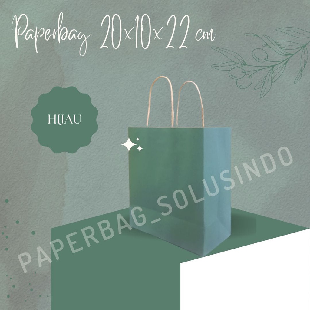 

[Min pemesanan 5] Paperbag / Kantong Kertas Warna Hijau 20X10X22 cm / PAPERBAG (A) Hijau 20X10X22