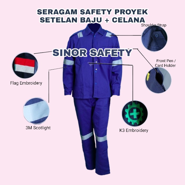 Wearpack Safety Model Setelan Baju +Celana Seragam Kerja Pabrik Proyek