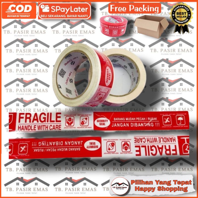 

COD Termurah Original Payleter LAKBAN fragile 48mm*100yard Putih Merah Tebal