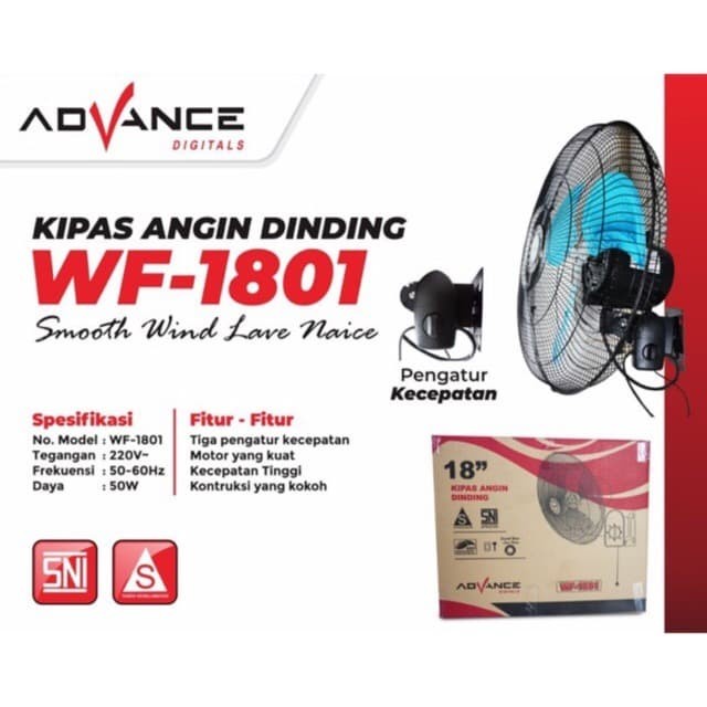 NEW KIPAS ANGIN DINDING TORNADO/WALL FAN ADVANCE WF 1801 - 18 inch BERGARANSI