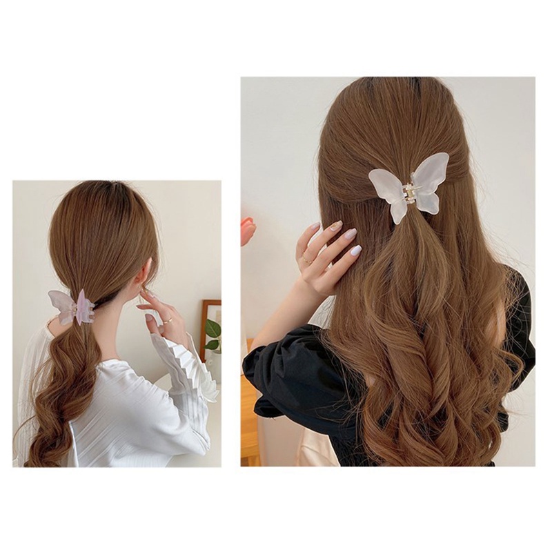 Fashion Transparan Matt Kupu-Kupu Rambut Cakar Klip Wanita Gadis Manis Padat Rambut Klem Jepit Ponytail Holder Hair Accessorie