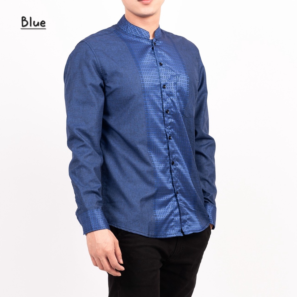 Timofey Baju Koko Muslim Kemeja Pria Lengan Panjang Slim Fit Premium Hem Lebaran Biru