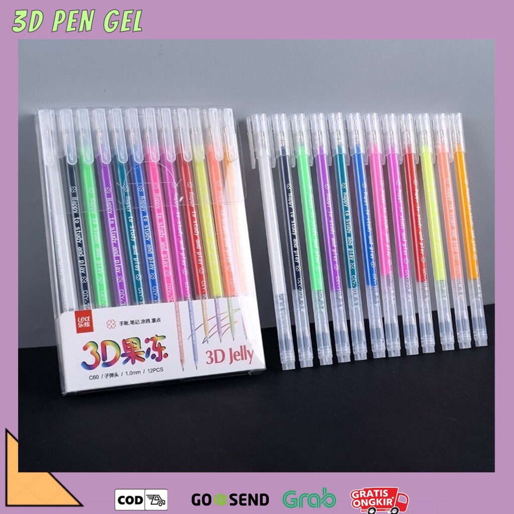 3D GEL PEN / PULPEN GEL 3D ISI 12 PCS / PULPEN WARNA 3D JELLY GEL