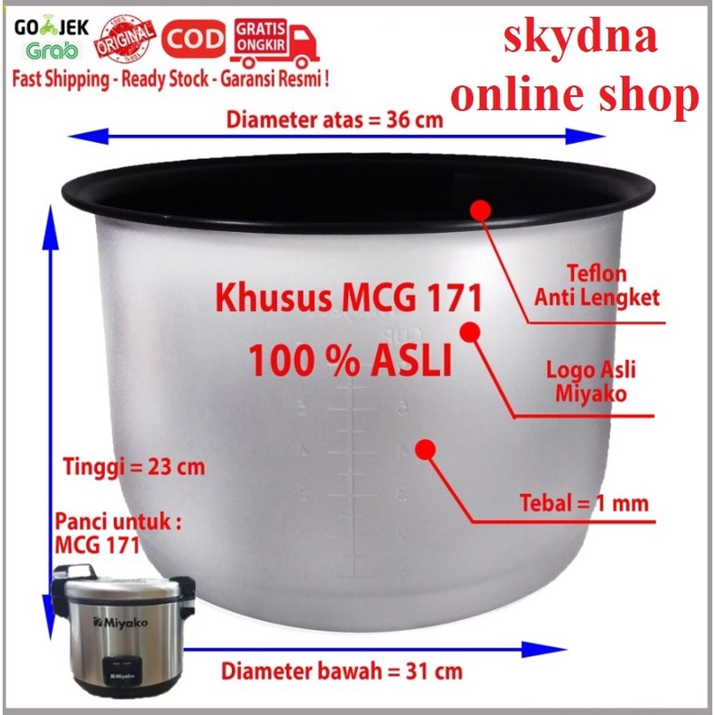 Panci Teflon Magic Com Miyako Original MCG-171 Ukuran jumbo 6 Liter MCG 171 Nanoal Anti Lengket. 100