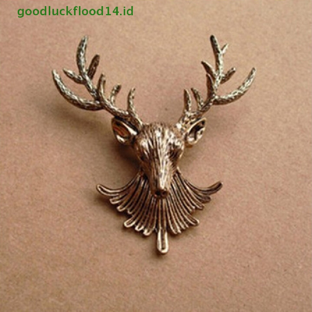 [GOOGFOUR] 1pc Unisex Kerah Hewan Bros Pin Klip Tanduk Rusa Lucu Head Pins Brooch [TOP]