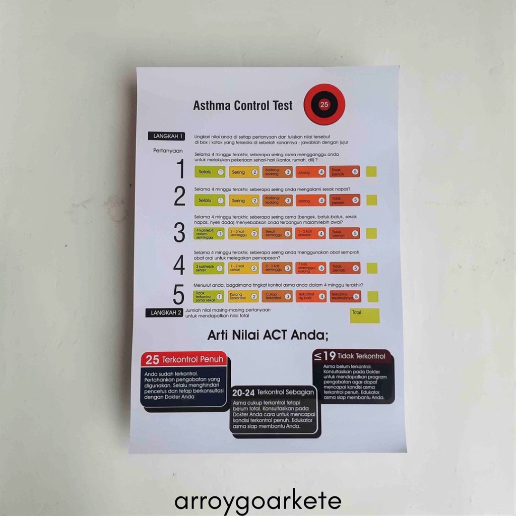 Poster Asthma Control Test Size 47 x 32 cm / Poster Asma Kontrol Tes Selama 4 Minggu / Poster ACT / 