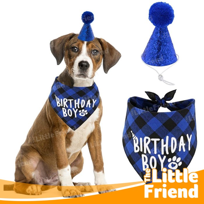 Topi Bib Scarf Aksesoris Pet Birthday Dekorasi Hewan Anjing Kucing Set