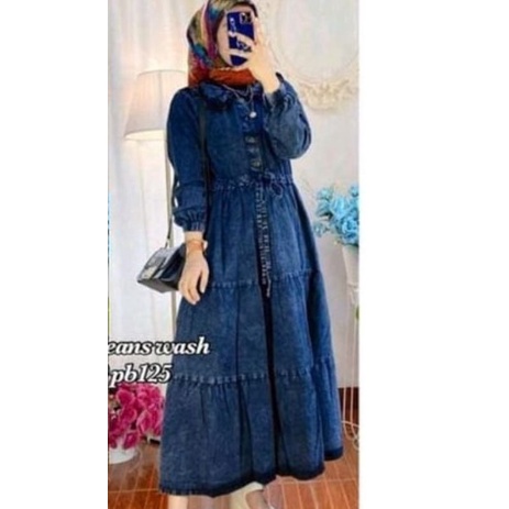 Midi dress Jeans/gamis Levis Kancing Kekinian model Import jeans Terbaru 2021