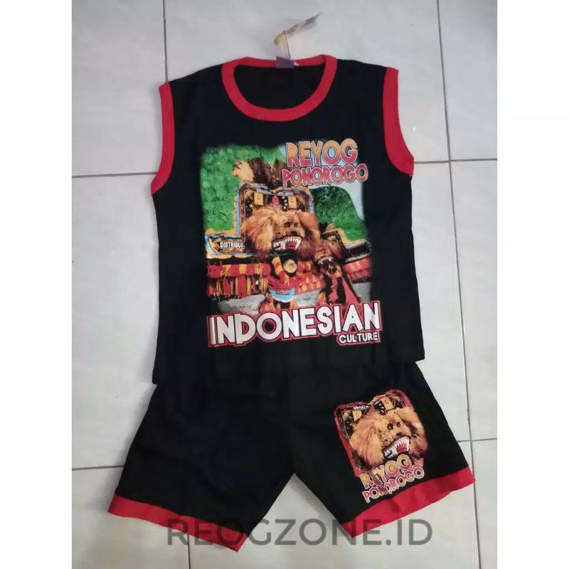 Setelan Kaos Reog Anak Singlet Motif Dadak Merak